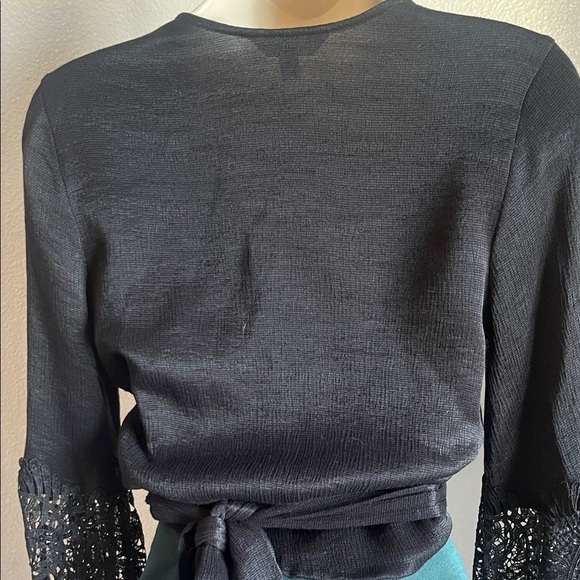 Express Black Wrap Blouse with Lace Sleeves - Picture 5 of 5